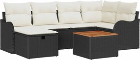 vidaXL Set de canapele pentru grădină cu pernă 7 pcs Negru Rattan poli