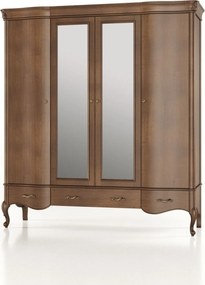 Dulap lemn masiv Celisea 4 Uși 4 Sertare cu Oglindă, 200 × 63 × 220 cm - Ivoire