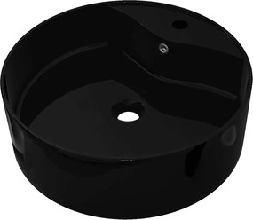vidaXL Bazin chiuvetă ceramică baie cu gaură robinet/preaplin, rotund, negru