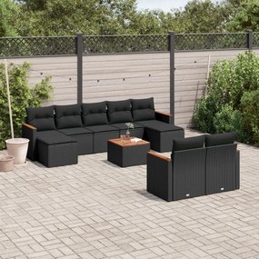 3258807 vidaXL Set canapele de grădină cu perne, 10 piese, negru, poliratan