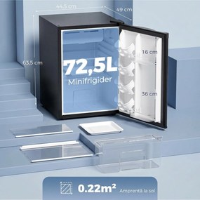 HOMCOM Frigider mic 72,5 L cu congelator, termostat reglabil, ușă reversibilă, 43 dB, negru | Aosom Romania