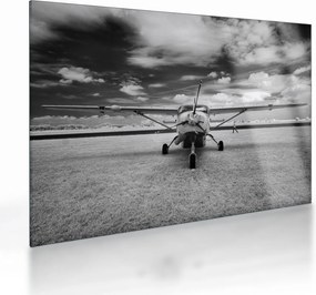Tablou pe sticlă - Avion alb-negru și alb-negru (70x50 cm)