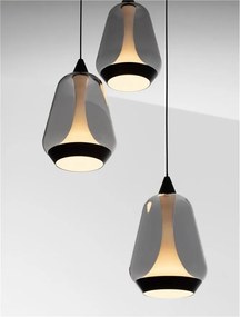 Lustra moderna cu 3 pendule LED, Metal, Sticla, Fumuriu, ALISH
