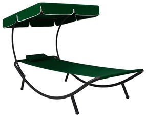 vidaXL Pat șezlong de exterior cu baldachin și pernă, verde