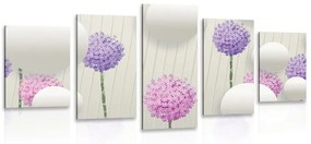 Tablou 5-piese flori interesante cu elemente și modele abstracte