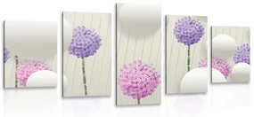 Tablou 5-piese flori interesante cu elemente și modele abstracte