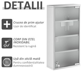 Dulap medicamente cu 4 rafturi HOMCOM, 30x12x60cm | Aosom Romania