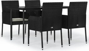 vidaXL Set mobilier de grădină cu perne, 5 piese, negru, poliratan