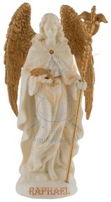 Mini statueta Arhanghelul Rafael, finisaj alb marmura si auriu, 10 cm
