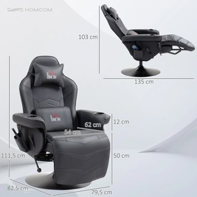 HOMCOM Fotoliu de gaming, Funcție de masaj, Spătar reglabil, Suport pentru picioare, până la 120 kg, Cadru din oțel, Piele ecologică, Negru | Aosom Romania