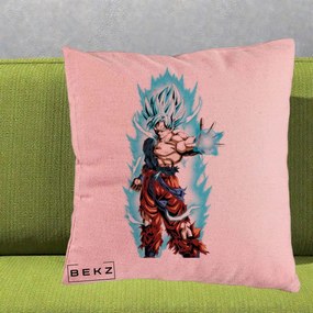 Perna Personalizata Dragon Ball Goku Ultra Instinct Blue, 40x40 cm, Roz, Husa Detasabila, Perna Inclusa, BEKZ®