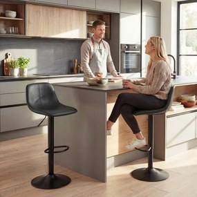 HOMCOM Set de 2 taburete de bar, scaune de bar cu înălțime reglabilă, spătar și suport picioare, rotative 360°, picioare din oțel, negru | Aosom Romania