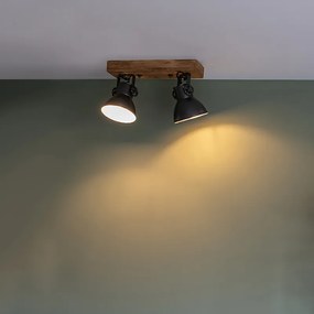 Spotlight industrial gri închis cu lemn de mango cu 2 lumini - Mangoes