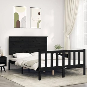 3193405 vidaXL Cadru de pat cu tăblie, negru, 140x200 cm, lemn masiv