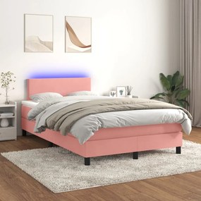 vidaXL Pat continental cu saltea &amp; LED, roz, 120x200 cm, catifea