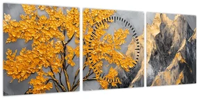 Tablou – Arbore auriu în munți (cu ceas) (90x30 cm)