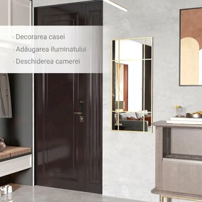 HOMCOM Oglindă de Perete Dreptunghiulară, Oglindă Tip Fereastră cu Cadru Metalic, Oglindă Decorativă Suspendată, 110x2x50 cm, Auriu | Aosom Romania