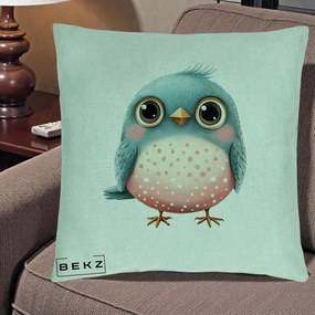 Perna Decorativa Pasare Teal-Roz cu Pete, 40x40 cm, Verde Menta, Husa Detasabila, Perna Inclusa, BEKZ®