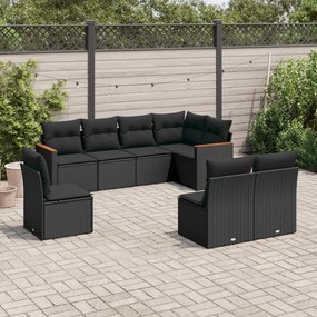vidaXL Set mobilier de grădină cu perne, 8 piese, negru, poliratan
