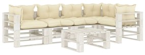 Set mobilier de gradina din paleti cu perne crem, 6 piese, lemn cream and white, 1