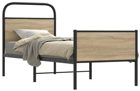 vidaXL Cadru de pat fără saltea 75x190 cm Lemn derivat stejar Sonoma