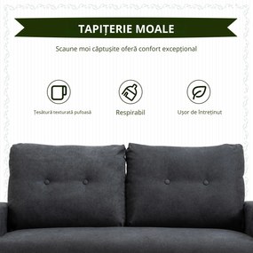 HOMCOM Canapea Modernă cu 2 Locuri cu Spătar Matlasat, din Poliester și Lemn, 145x76x88 cm, Gri | Aosom Romania