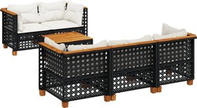 vidaXL Set mobilier de grădină cu perne, 6 piese, negru, poliratan