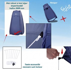 Outsunny Cort de Duș Pop Up Impermeabil cu Intrare cu Fermoar, 100x100x185 cm, Albastru | Aosom Romania