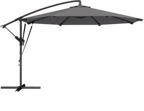 Outsunny Umbrelă Excentrică Ø300 cm cu Bază Încrucișată Manivelă Husă de Protecție și Sfori Anti-vânt UPF30+ Gri închis | Aosom Romania