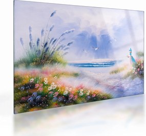 Tablou pe sticlă - Plaja romantică, pictură în ulei (70x50 cm)