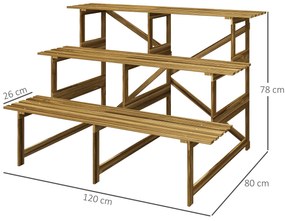 Suport de plante Outsunny cu 3 etaje, pliabil, înalt de 78 cm, stand de flori pentru interior și exterior, raft de plante din lemn, suport de flori cu tăvi, scări de flori pentru sufragerie, balcon grădină, lemn natural | Aosom Romania