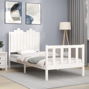 3192262 vidaXL Cadru de pat cu tăblie, alb, 90x190 cm, lemn masiv