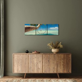 Tablou - Mare curată cu palmier (cu ceas) (90x30 cm)