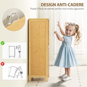 kleankin Mobile Bagno in Bambù, Mobiletto Bagno Salvaspazio con 2 Ante a Persiana e Ripiani Aperti, Armadietto da Terra per Sala da Pranzo, Salotto, Soggiorno, Cucina, 50x29x92 cm, Color Legno | Aosom Romania