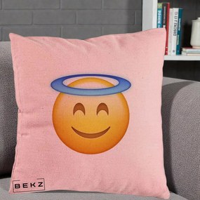 Perna Decorativa Emoji Inger cu Aureola, 40x40 cm, Roz, Husa Detasabila, Perna Inclusa, BEKZ®