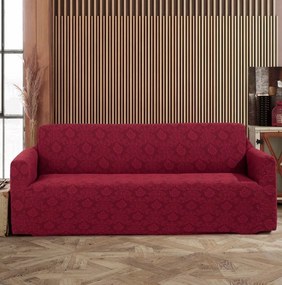 Husa elastica pentru canapea 3 locuri, fara volanas, model Jacquard, Bordo