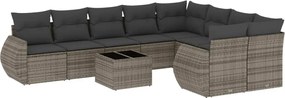 vidaXL Set mobilier de grădină cu perne, 10 piese, gri, poliratan