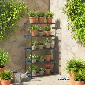 Outsunny Suport pentru Plante Vertical cu 5 Niveluri din Oțel și Plastic, Suport Ghivece pentru Interior și Exterior Grădină Balcon, 67x49x138 cm, Verde Închis | Aosom Romania