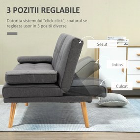 HOMCOM Canapea Extensibilă cu 3 Locuri, 2 Cotiere Detașabile, Covoraș Antiderapant și Imitație In și Lemn, 181x77x72 cm, Gri Închis | Aosom Romania