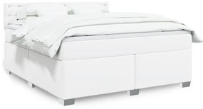 vidaXL Pat box spring cu saltea, alb, 180x200 cm, piele ecologică