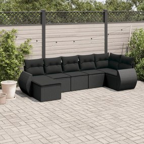 3254012 vidaXL Set canapele de grădină cu perne, 7 piese, negru, poliratan