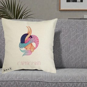 Perna Personalizata Zodiac Capricorn Cowgirl, 40x40 cm, Ecru, Husa Detasabila, Perna Inclusa, BEKZ®