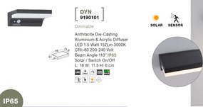 Aplica LED solara de exterior cu senzor miscare IP65 DYN