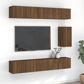 Set comode TV, 7 piese, stejar maro, lemn compozit 7, Stejar brun, 60 x 30 x 30 cm