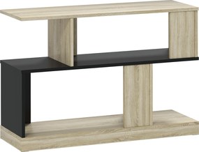 HOMCOM Măsuță laterală în formă de S, măsuță de canapea cu 3 niveluri și rafturi de depozitare, 90 x 30 x 61 cm, efect lemn natural negru | Aosom Romania