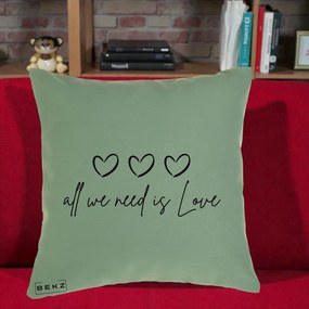 Perna Decorativa All We Need Is Love, 40x40 cm, Verde, Husa Detasabila, Perna Inclusa, BEKZ®