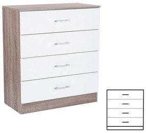 Comodă Miami cu 4 sertare 80x92 cm alb-stejar York