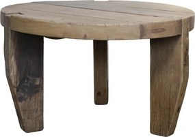 Măsuță de cafea rotundă din lemn reciclat, natur, cu 3 picioare masive și aspect rustic, finisaj mat, 48 x 80 cm, „Grimaud”