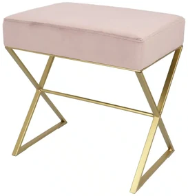 Bancuta eleganta din catifea cu baza metalica aurie, design modern 51x35x53 cm - ROZ - 51x35x53 cm - Baza metalica aurie