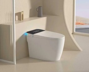 Smart WC R02 – Vas de Toaletă Inteligent cu rezervor integrat, deschidere automată, spălare cu apă caldă, uscare, senzor de picior, capac cu încălzire, afișaj LED, evacuare P-Trap, Alb/Negru